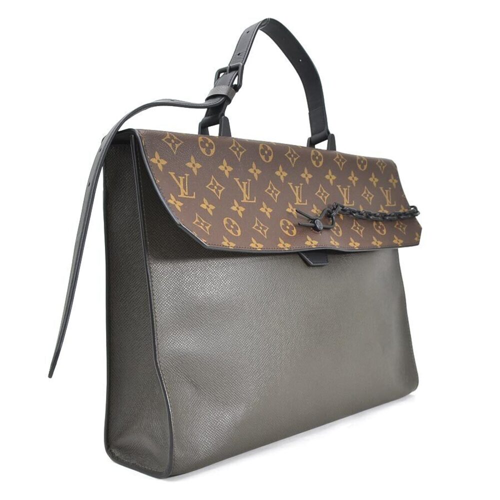 Louis Vuitton Taiga Brown Khaki bag leather Monogram canvas embossed Briefcase